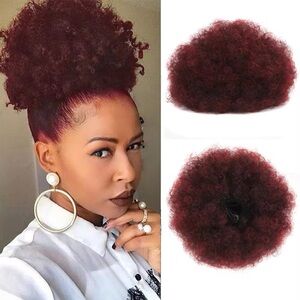Bundle Red color synthetic hair ponytail buns extensions Afro puff